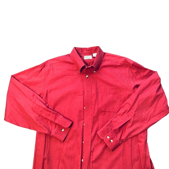 LL Bean Mens Red Button Down Long Sleeve wrinkle resistant Shirt Size L - Picture 3 of 8